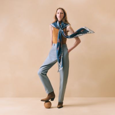エルメス カシミアマフラー ブルーマリン・オーシャン　フリンジ　ホースビット ブルー - レディス, スカーフ、ショール＆マフラー, カシミアストール
